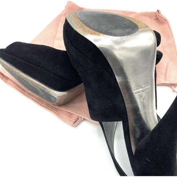 Miu Miu Black Suede Sling Back Peep Toe Heels Sandals 40 - Picture 4 of 4